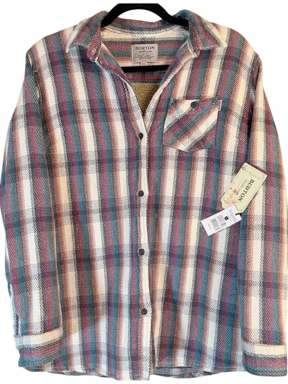 NEW $129 Burton Grace Flannel Shirt Jacket! S M or L  Sherpa Fleece Lined  Plaid